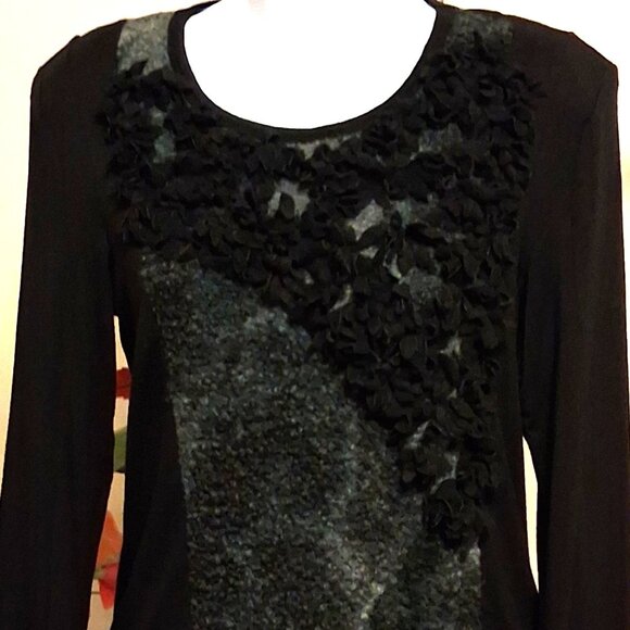 NWT Simon Chang Women's Black Gray Patchwork Floral Design Blouse 6 S - Picture 6 of 9